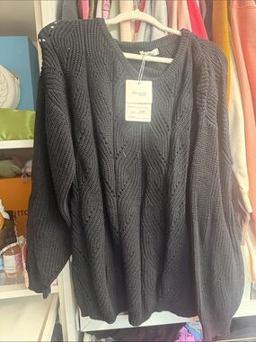 Miracle Black Cable-Knit Crewneck Sweater